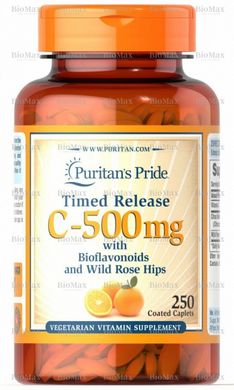 Витамин С с биофлавоноидами, Vitamin C, Rose Hips, Puritan's Pride, 500 мг, 250 таблеток