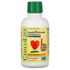 Кальцій магній для дітей, Calcium with Magnesium, ChildLife, рідкий, апельсин, 252 мг/115 мг, 474 мл