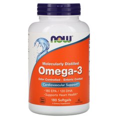 Омега-3, Omega-3, Now Foods, 180 ЕПК/ 120 ДГК, 180 гелевих капсул