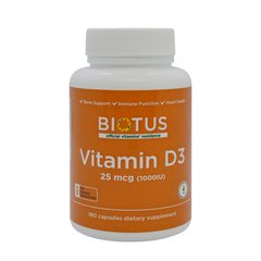 Вітамін Д-3, Д3, Vitamin D-3, D3, Biotus, 1000 МО, 180 капсул (Україна)