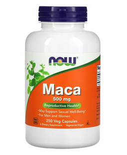 Мака, Maca, Now Foods, 500 мг, 250 вегетарианских капсул
