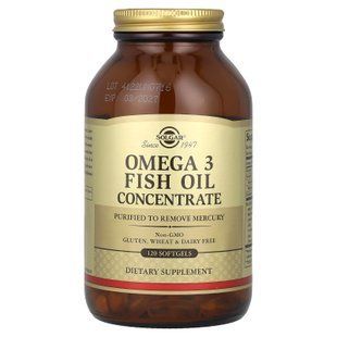 Омега-3, Omega-3 Fish Oil, Solgar, концентрат риб'ячого жиру, 120 гелевих капсул