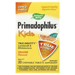 Пробіотики для дітей, Primadophilus, Nature's Way, для дітей від 2 років, зі смаком апельсина, 3 млрд КУО, 30 жувальних таблеток