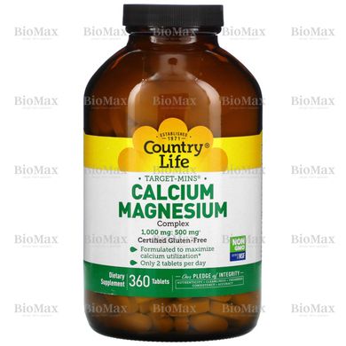 Кальций, Магний, Цинк, Calcium, Magnesium, Zinc, Country Life, 1000/500/25 мг, 360 таблеток