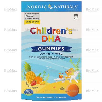 Риб'ячий жир для дітей, Children's DHA Gummies, Nordic Naturals, 600 мг, 30 жувальних цукерок