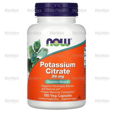 Цитрат калію, Potassium Citrate, Now Foods, 99 мг 180 капсул