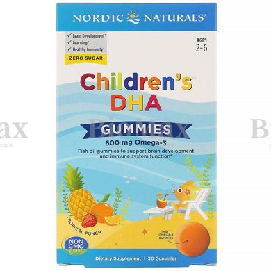 Рыбий жир для детей, Омега 3, Children's DHA Gummies, Nordic Naturals, 600 мг, 30 жевательных конфет
