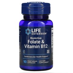 Фолиевая кислота и В12 (метилкобаламин), Folate & Vitamin B12, Life Extension, 90 капсул