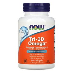 Рыбий жир, Омега 3 + витамин D-3, Tri-3D Omega, Now Foods, 90 капсул