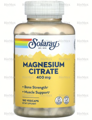 Магній цитрат, Magnesium Citrate, Solaray, 400 мг, 180 вегетаріанських капсул