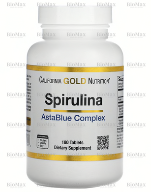 Спирулина с астаксантином, Spirulina AstaBlue, California Gold Nutrition, 180 таблеток