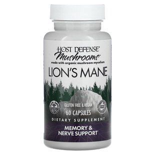 Їжовик гребінчастий, Lion's Mane, Fungi Perfecti, Host Defense, підтримка пам'яті та нервів, 1 г, 60 вегетаріанських капсул