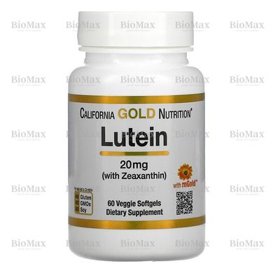 Лютеин с зеаксантином, Lutein with Zeaxanthin, California Gold Nutrition, 20 мг, 60 таблеток