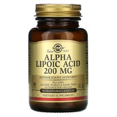 Альфа-липоевая кислота, Alpha Lipoic Acid, Solgar, 200 мг, 50 капсул