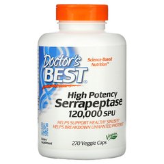 Серрапептаза высокой эффективности, High Potency Serrapeptase, Doctor's Best, 120 000 МЕ, 270 капсул