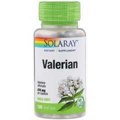 Валериана, Valerian, Solaray, 100 вегетарианских капсул