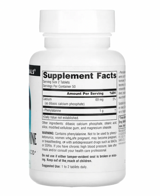 Фенилаланин, L-Phenylalanine, Source Naturals, 250 мг, 100 таблеток