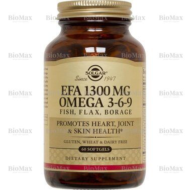 Омега 3 6 9, EFA, Omega 3-6-9, Solgar, 1300 мг, 60 капсул