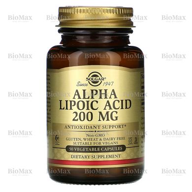 Альфа-ліпоєва кислота, Alpha Lipoic Acid, Solgar, 200 мг, 50 капсул