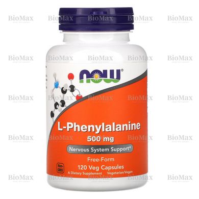 L-Фенілаланін, L-Phenylalanine, Now Foods, 500 мг, 120 рослинних капсул