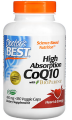 Коензим Q10 з високим ступенем поглинання та біоперином, High Absorbnion CoQ10 with Bioperine, Doctor's Best, 400 мг, 180 капсул