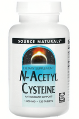 N-ацетилцистеин (NAC), N-Acetyl Cysteine, Source Naturals, 1000 мг 120 таблеток