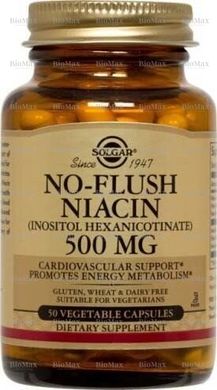 Ниацин (не вызывающий покраснений), No-Flush Niacin, Solgar, 500 мг, 50 капсул