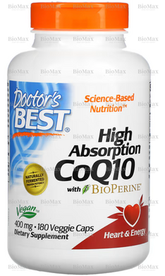 Коэнзим Q10 с высокой степенью поглощения и биоперином, High Absorbnion CoQ10 with Bioperine, Doctor's Best, 400 мг, 180 капсул