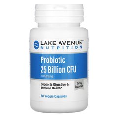 Пробиотик, смесь из 10 штаммов, Lake Avenue Nutrition, 25 млрд КОЕ, 60 вегетарианских капсул