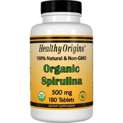 Спіруліна, Spirulina, Healthy Origins, органік, 500 мг, 180 таблеток