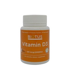 Витамин Д-3, Д3, Vitamin D-3, D3, Biotus, 5000 МЕ, 100 капсул (Украина)