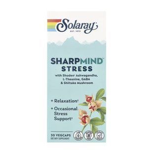 Формула для спокою з ашвагандою, L-теаніном і ГАМК, SharpMind&trade; Stress, Solaray, 30 вегетаріанських капсул