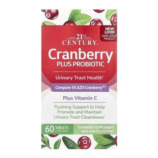 Журавлина з пробіотиками та вітаміном С, Cranberry Plus Probiotic, 21st Century, 60 таблеток