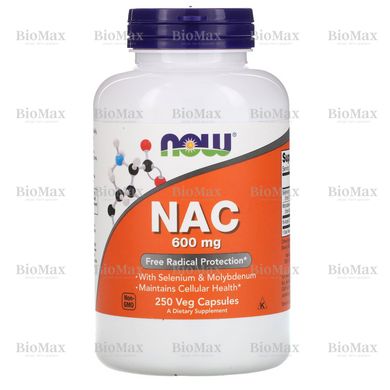 Ацетилцистеїн, NAC (N-Acetyl Cysteine), Now Foods, 600 мг, 250 капсул