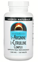 L-аргинин L-цитруллиновый комплекс, L-Arginine L-Citrulline Complex, Source Naturals, 1000 мг 120 таблеток