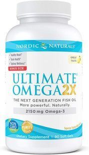 Омега 2X, Ultimate Omega 2X, Nordic Naturals, 2150 мг, 90 гелевих капсул