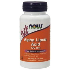 Альфа-липоевая кислота, Alpha Lipoic Acid,  Now Foods, 100 мг 60 капcул