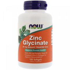 Глицинат цинка, Zinc Glycinate, 30 мг, Now Foods, 120 капсул