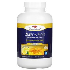 Омега 3 6 9 с маслом бурачника, с натуральным вкусом лимона, Omega 3-6-9, Oslomega, 180 капсул