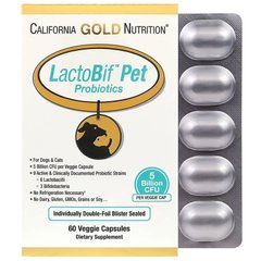 Пробиотики LactoBif Pet для собак и котов, California Gold Nutrition, 5 миллиардов КОЕ, 60 капсул