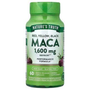 Мака, Maca, Nature's Truth, червона, жовта, чорна, 1600 мг, 60 капсул швидкого вивільнення