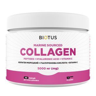 Колаген морський + гіалуронова кислота + вітамін С, Marine Sourced Collagen Peptides + Hyaluronic Acid + Vitamin C, Biotus, 5000 мг, 206 г