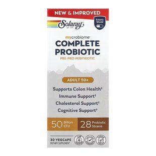 Пробіотик для людей 50+, Mycrobiome Complete Probiotic Adult 50+, Solaray, 50 млрд КУО, 30 вегетаріанських капсул