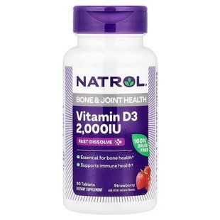 Витамин D3, Vitamin D3, Natrol, клубника, 2000 МЕ, 90 таблеток