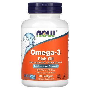 Омега-3 риб'ячий жир, Omega-3 Fish Oil, NOW Foods, 1000 мг, 180 ЕПК/ 120 ДГК, в кишковорозчинній оболонці, 90 гелевих капсул
