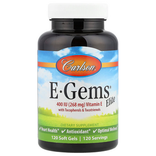 Вітамін Е, E-Gems, Elite, Vitamin E, Carlson, з токоферолами та токотрієнолами, 120 гелевих капсул