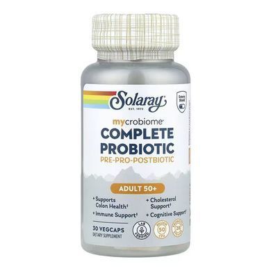 Пробиотик для людей 50+, Mycrobiome Complete Probiotic Adult 50+, Solaray, 50 млрд КОЕ, 30 вегетарианских капсул