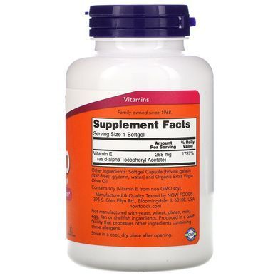 Витамин Е, E-400, Now Foods, 400 МЕ, 250 капсул