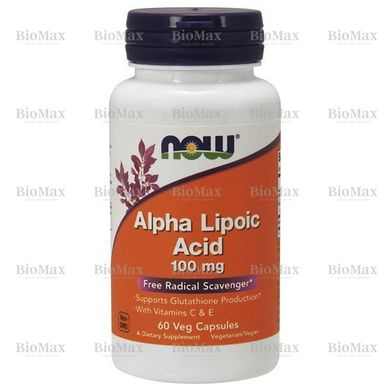 Альфа-ліпоєва кислота, Alpha Lipoic Acid,  Now Foods, 100 мг 60 капcул