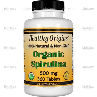 Спіруліна, Spirulina, Healthy Origins, органік, 500 мг, 360 таблеток